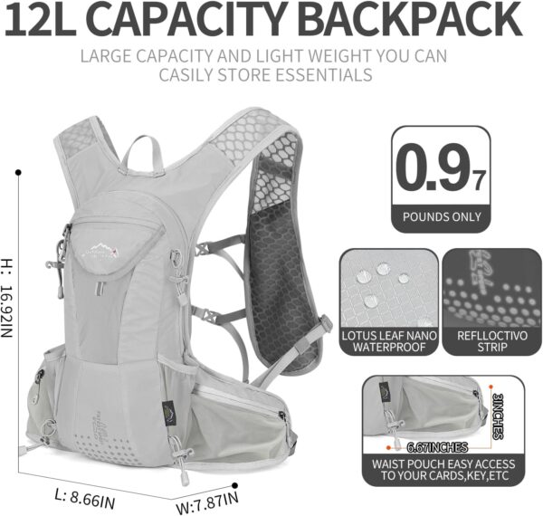 Hydration Pack Backpack, Lightweight Water Backpack with 2L Leakproof Hydration Bladder Daypack for Men Women,Running Hydration Vest for Outdoor Trail - Image 3
