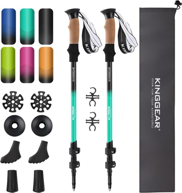 KINGGEAR Nordic Walking Stick, TP1 Hiking Poles Retractable Lightweight 7075 Aluminum, Trekking Poles with Flip Lock, Natural Cork and EVA Grip, 2pc Hiking Gear - Image 2