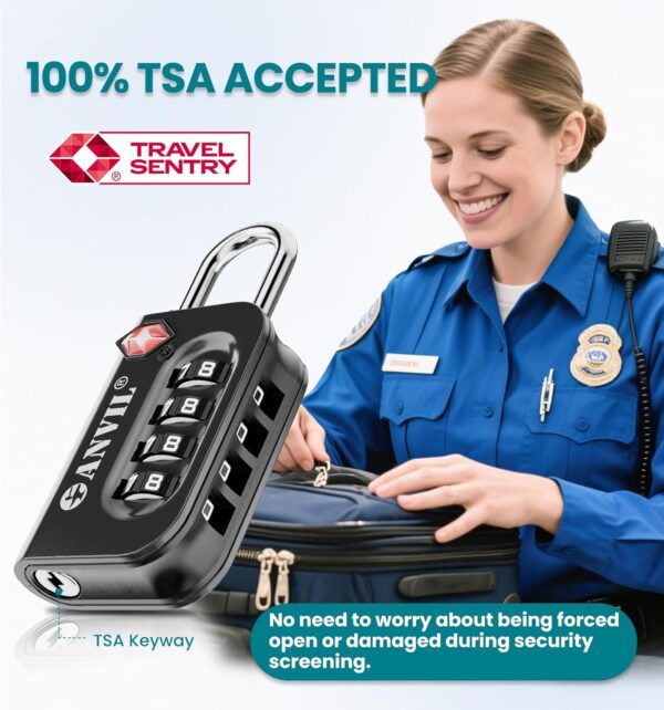 ANVIL TSA Approved Luggage Lock - 4 Digit Combination, 10,000 Combinations, Easy-Read Password Window, Travel Lock for Suitcases, Backpacks, Gym & Student Lockers, Baggage - Image 3