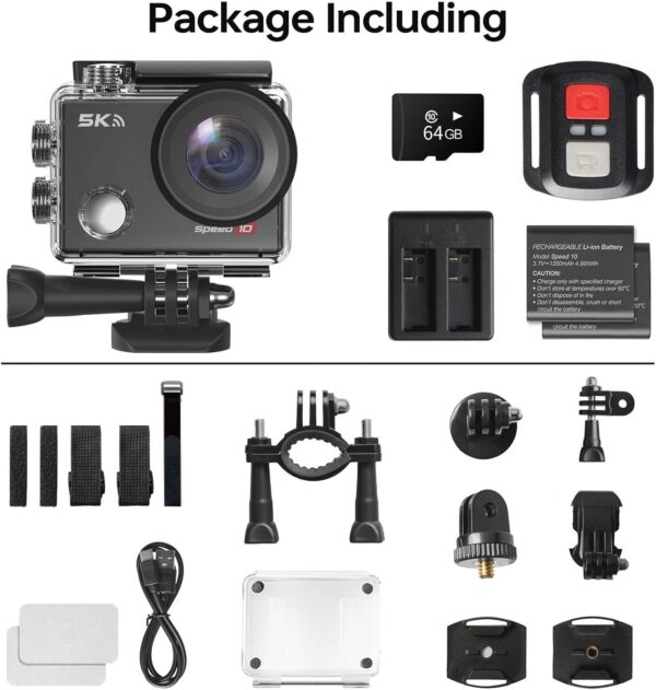 Action Camera 5K 30FPS Waterproof Camera Underwater 131FT with EIS WiFi App Remote Control 64GB Card 170° Wide Angle Sports Helmet Bike Video - Image 8