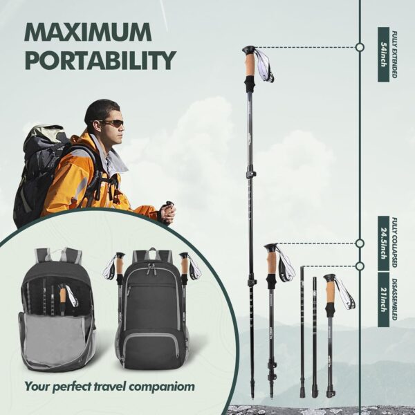 KINGGEAR Nordic Walking Stick, TP1 Hiking Poles Retractable Lightweight 7075 Aluminum, Trekking Poles with Flip Lock, Natural Cork and EVA Grip, 2pc Hiking Gear - Image 5