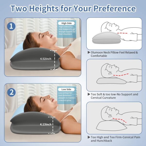 Cervical Neck Pillow for Pain Relief - Pillow for Neck Support Sleeping for Side, Back & Stomach Sleepers, Ergonomic Memory Foam Contour Pillows with Breathable Cover (Blue&Grey) - Image 6