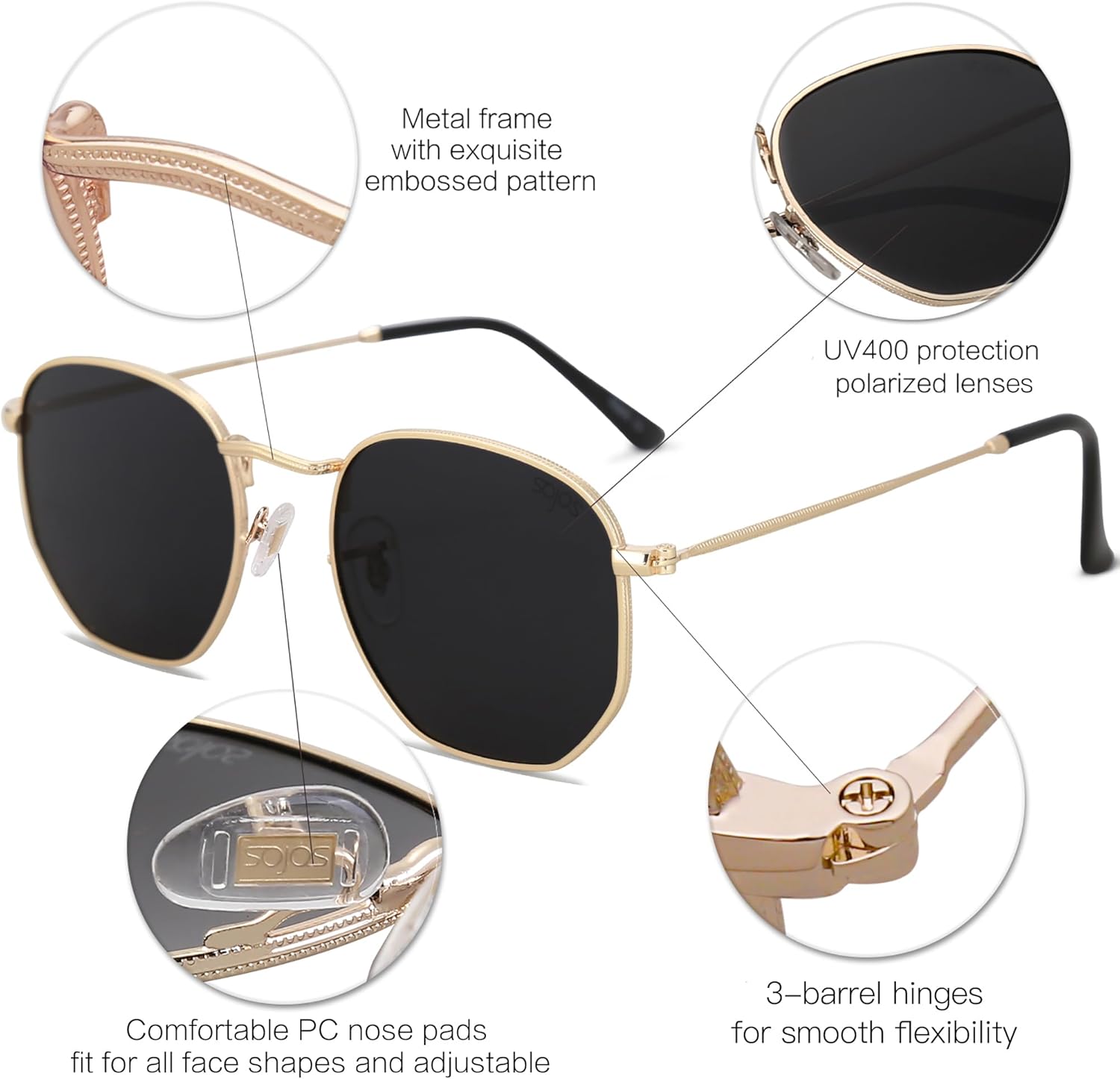 SOJOS Square Polarized Sunglasses for Women Men Small Hexagonal Polygon Shades SJ1072 - Image 5