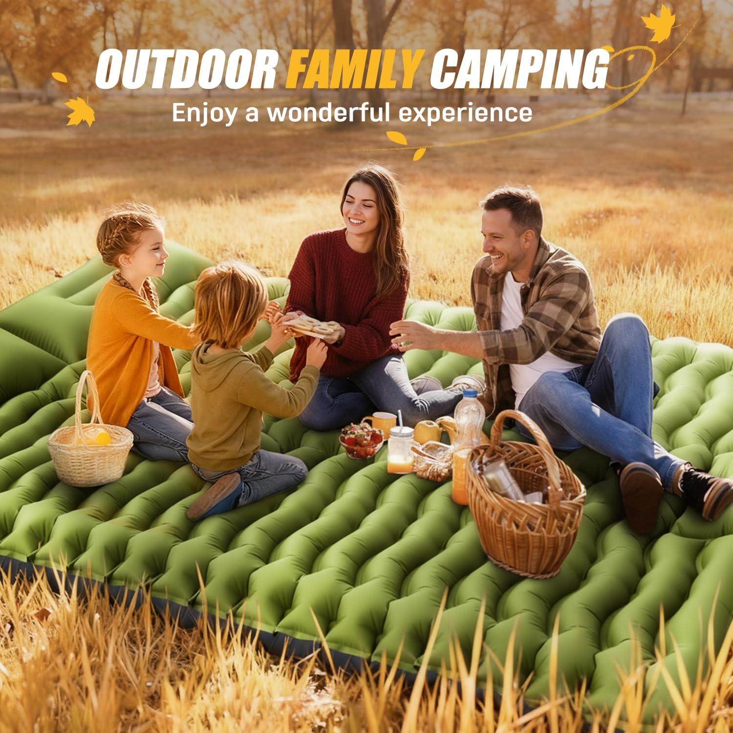 Double Sleeping Pad - Self Inflating 4" Extra-Thick for 2 Person with Pillow Built-in Foot Pump Inflatable Sleeping Mat for Backpacking, Hiking, Traveling, Tent, Portable Camping Mat - Image 10