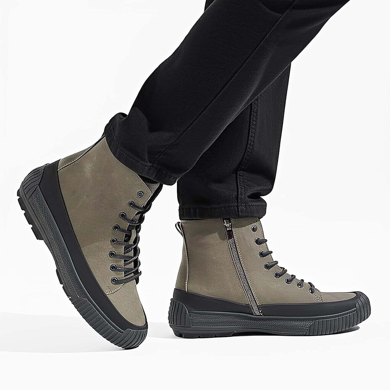 Men's Outdoor Hiking Boots Waterproof High Top Anti Slip Casual Work Boots with Rubber Sole for Trekking, Walking, Travel, Fall Winter - Image 4