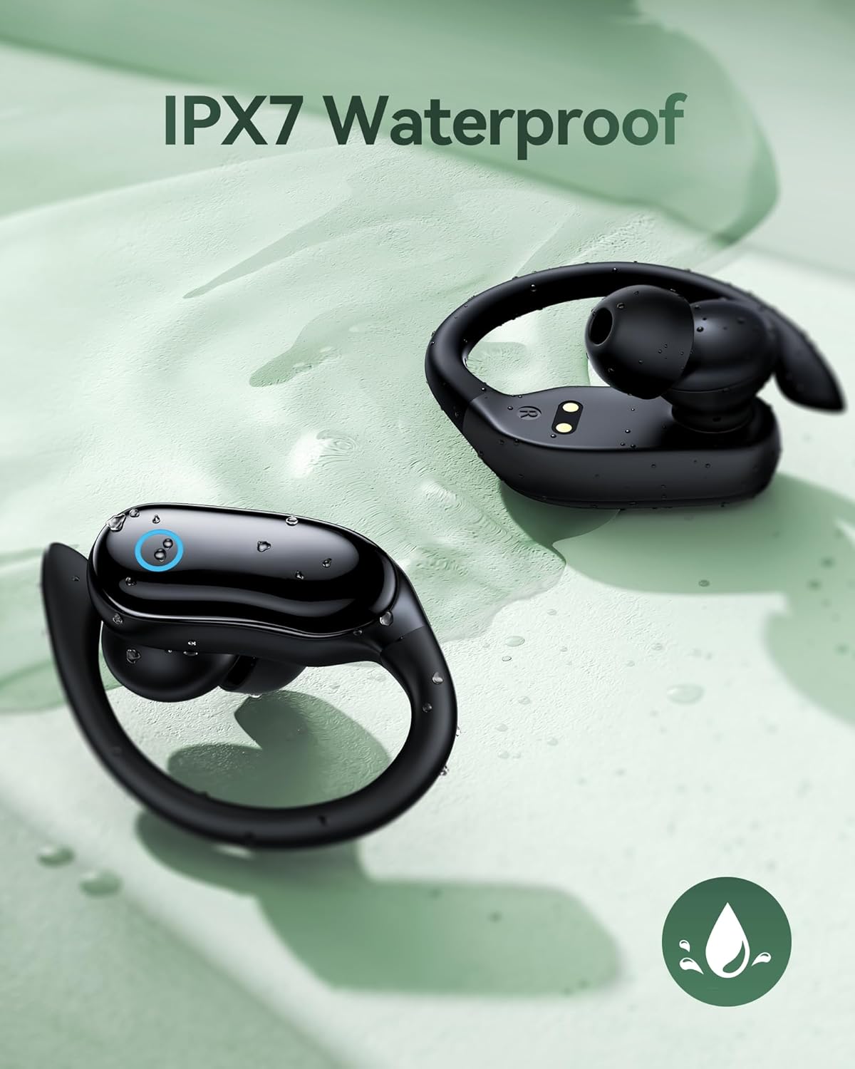 Active Noise Canceling Ear Buds Wireless Earbuds 96hrs Playback Bluetooth Headphones IPX7 Waterproof Stereo Bass Over-Ear Earphones with Earhooks Microphone LED Battery Display for Sports Workout - Image 6