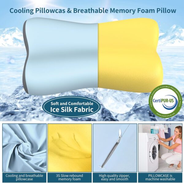 Cervical Neck Pillow, Contour Memory Foam Pillows for Neck Pain Relief, Ergonomic Pillow for Sleeping, Orthopedic Bed Pillow Neck Support Pillow for Side Back Stomach Sleepers with Cooling Pillowcase - Image 3