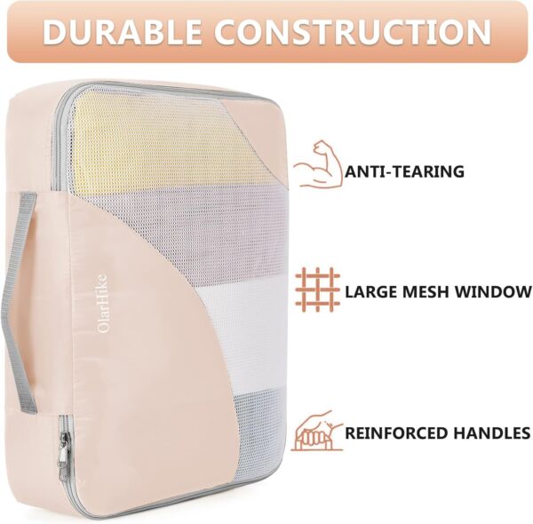 10 Set/8 Set Packing Cubes for Travel, Gifts for Women Mom,Anti-Tearing Suitcase Organizer for Luggage with Shoe & Hanging Toiletry Bag,OlarHike Vacation Essentials & Accessories for Cruise Ship,Cream - Image 5