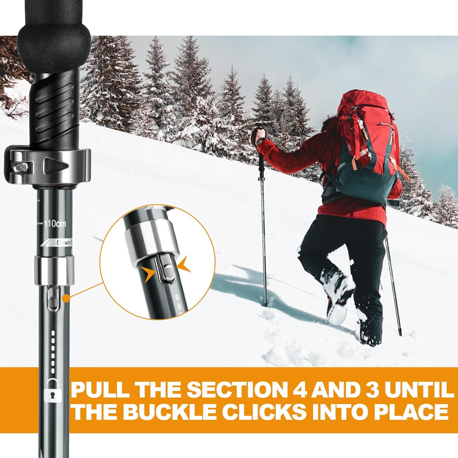 COVACURE Trekking Poles - Collapsible Hiking Sticks with Anti-Shock Tips, Lightweight & Foldable Walking Sticks for Snow Trails & Mountain Climbs, Durable Trekking Gear for Men and Women - Image 4