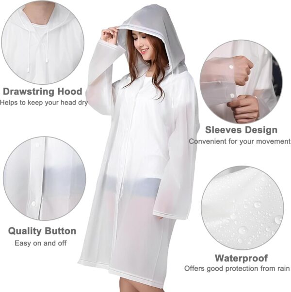 Cosowe Rain Ponchos for Adults Reusable, 2 Pcs Raincoats Emergency for Women Men with Hood and Drawstring - Image 3
