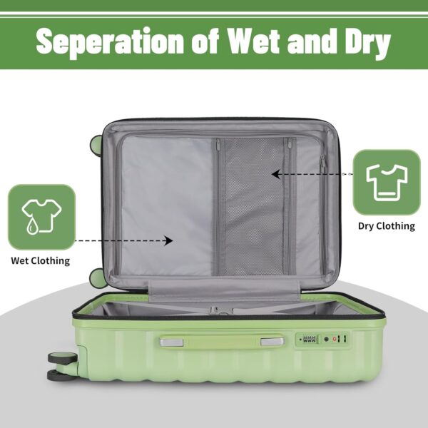 Lightweight Luggage with Spinner Wheels & YKK Zipper, 3-Piece Travel Suitcase ABS+PC Hardshell Luggage Set with TSA Lock, Light Avocado Green (20+24+28 inch) - Image 7