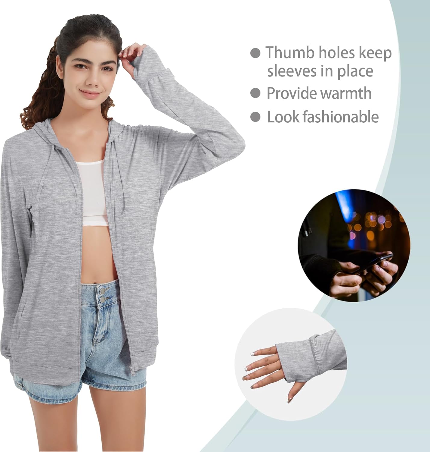 QBK Light Weight Zip Up Hoodie Thin Summer Jacket For Women - Image 5