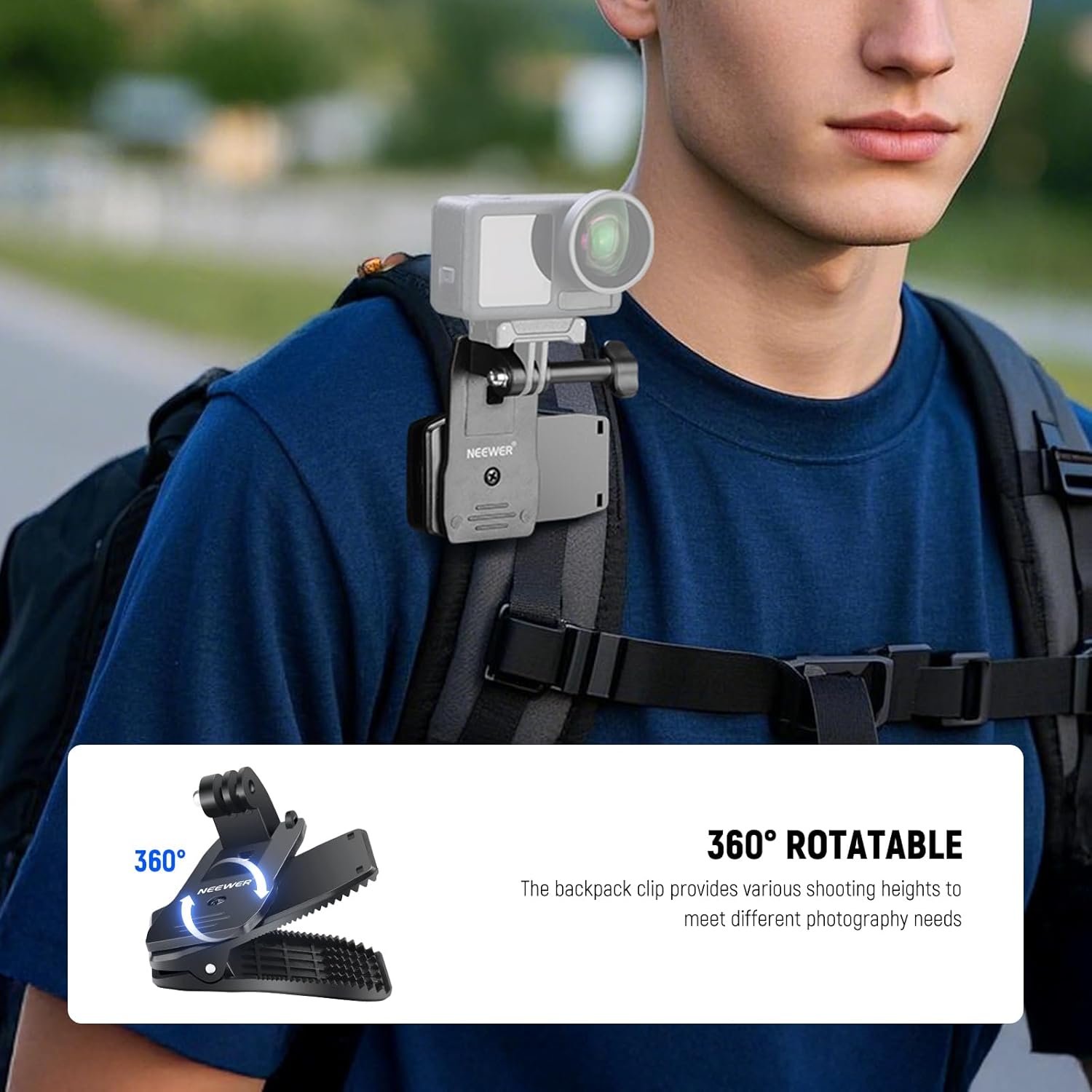 NEEWER Accessory Set Compatible with GoPro Hero Insta360 DJI AKASO Action Camera, Quick Change Head Strap Head Strap Holder, Chest Strap, Backpack Hat Clip Holder & 360° Wrist Strap for GP-75 - Image 5