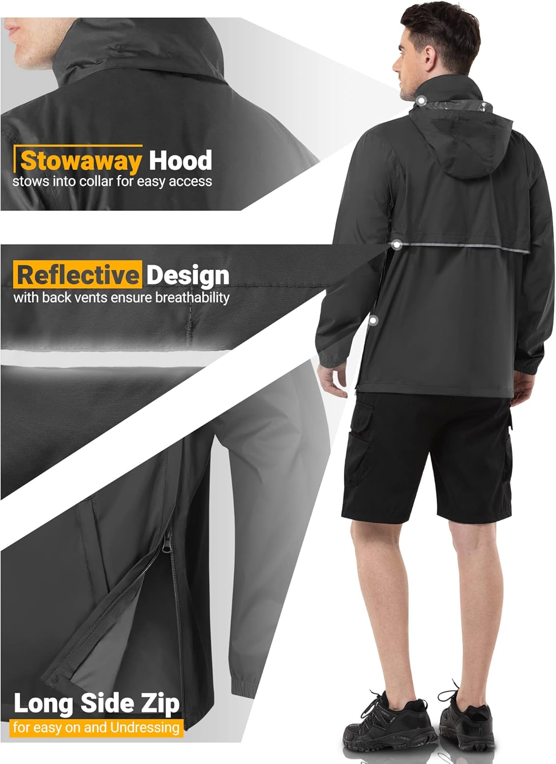 Outdoor Ventures Men's Rain Jacket Waterproof Lightweight Packable Rain Pullover for Hiking Golf Running - Image 5