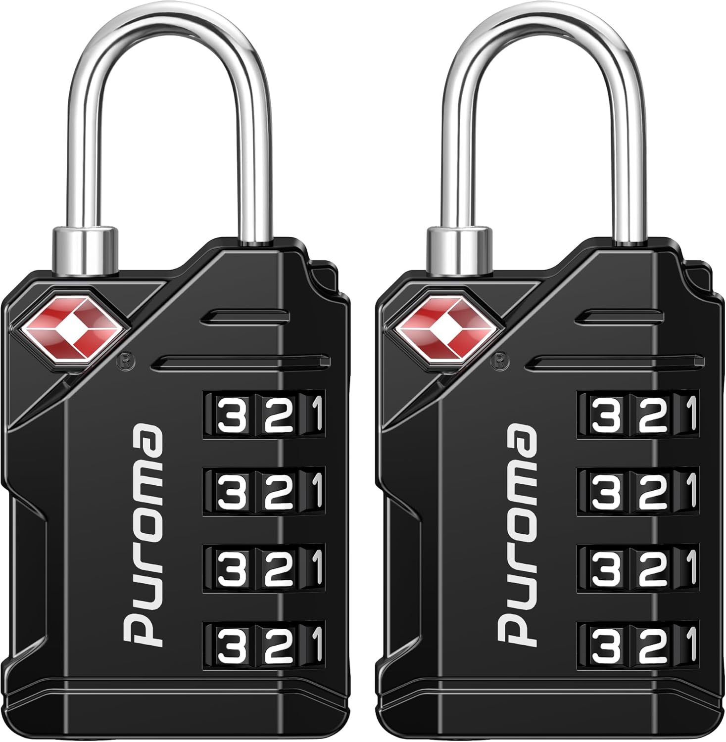 Puroma TSA Approved Travel Luggage Locks, 2 Pack Black 4 Digit Resettable Combination Code Lock with Zinc Alloy Body for Suitcase, Backpack, Laptop Bag, Gym Locker, Toolbox - Image 2