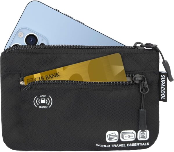 SUPACOOL Passport Holder Bag, Travel Wallet for Men Women Family, Passport Pouch, Card Holder Organizer, RFID Blocking, Two-piece Set(Black) - Image 5