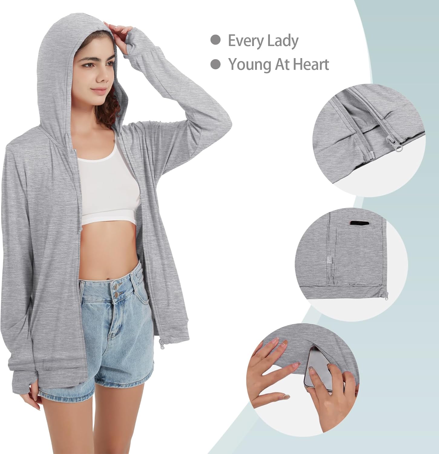 QBK Light Weight Zip Up Hoodie Thin Summer Jacket For Women - Image 6