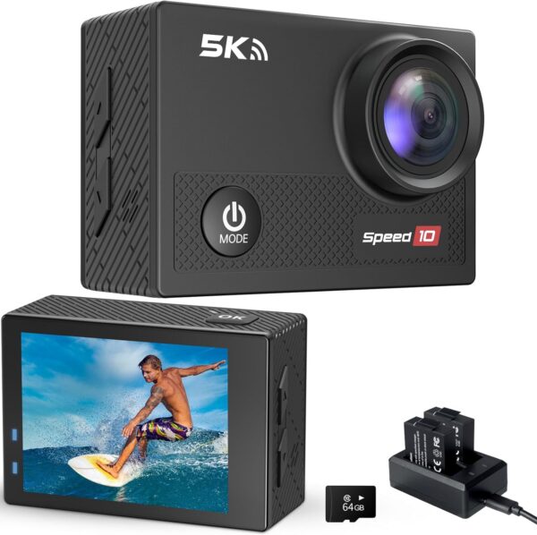 Action Camera 5K 30FPS Waterproof Camera Underwater 131FT with EIS WiFi App Remote Control 64GB Card 170° Wide Angle Sports Helmet Bike Video - Image 9