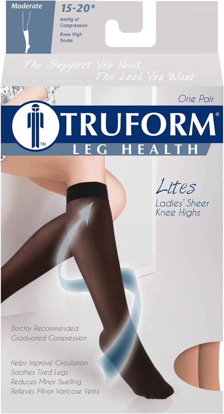 Truform Sheer Compression Stockings, 15-20 mmHg, Women's Knee High Length, 20 Denier, Nude, Medium - Image 5