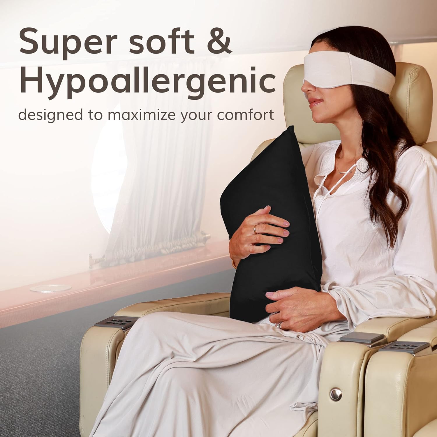 Happyluxe Odyssey Travel Pillow for Long Flights - Soft, Small, Alternative to Down and Memory Foam. 17 x 13in - Made in The USA, Jet Black Airplane Pillow for Adults Sleeping, Camping or Nap - Image 9