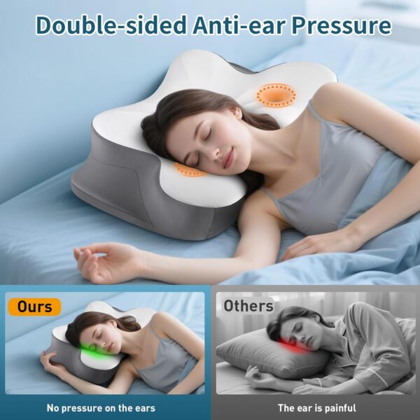 Cervical Neck Pillow for Pain Relief- Ergonomic Memory Foam Pillows for Sleeping, Dual Ear Relief Zone Contour Pillow, Neck Support Pillows for Side Back &Stomach Sleeper (White) - Image 7