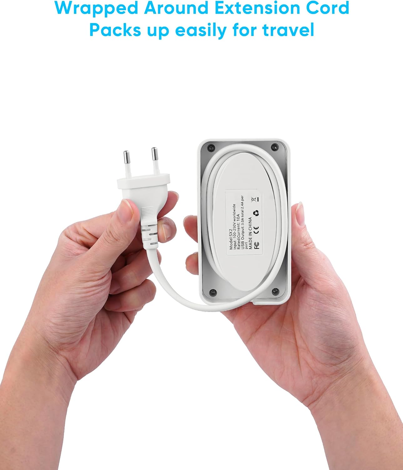 European Travel Plug Adapter, EU/UK/US Travel Plug Adapter Power Strip, 6 AC Outlets, 4 USB Ports (2 USB C), 3ft Wrapped Around Extension Cord, Universal Travel Adapter - Image 3