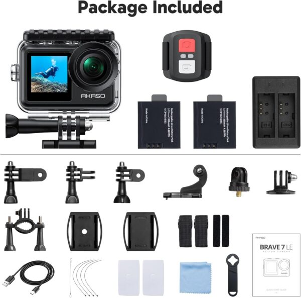 AKASO Brave 7 LE 4K30FPS 20MP WiFi Action Camera with Touch Screen EIS 2.0 Zoom Remote Control 131 Feet Underwater Camera with 2X 1350mAh Batteries Support External Microphone Vlog Camera - Image 9