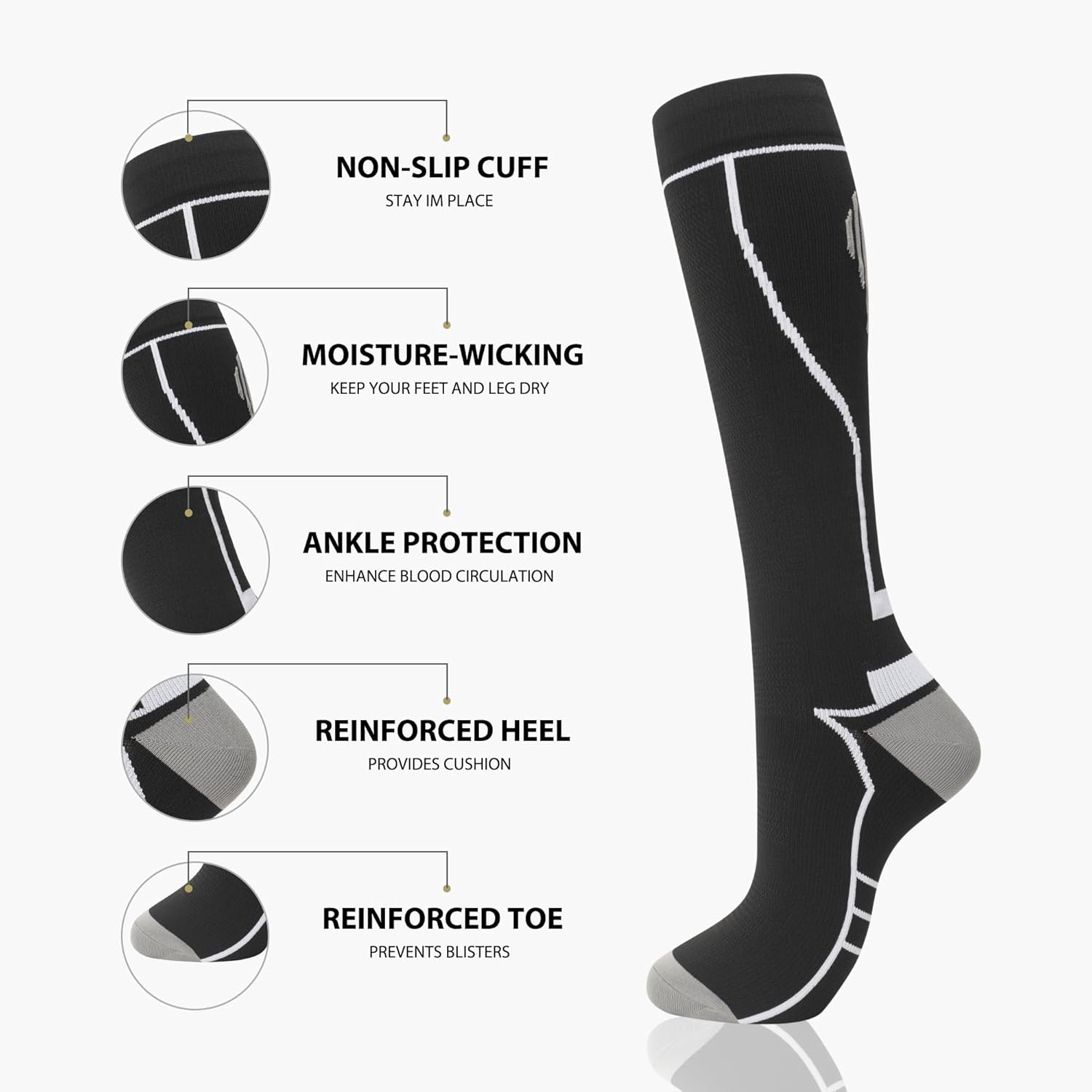Compression Socks for Women Men Circulation Knee High 8 Pairs for Nurses, Running, Travel, Athletic - Image 6