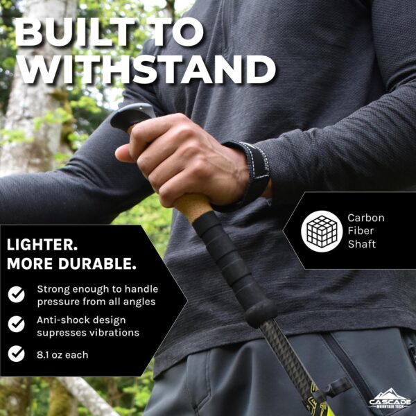 Cascade Mountain Tech Trekking Poles - Carbon Fiber Walking or Hiking Sticks with Quick Adjustable Locks - Image 3