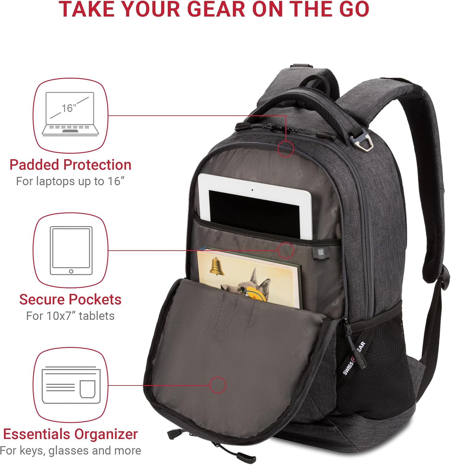 SwissGear Cecil 5505 Laptop Backpack, Charcoal, 18-Inch - Image 3