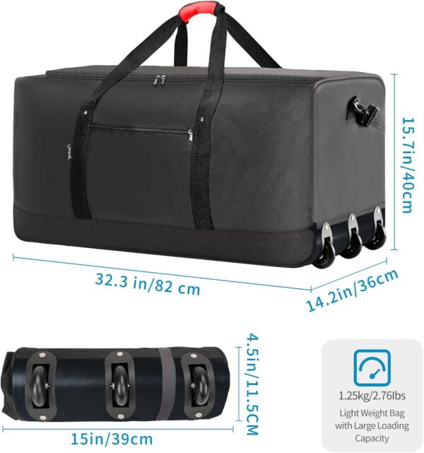 Finnhomy 120L Foldable Rolling Duffel Bag with 3 Wheels, Light Weight Travel Duffel bag with Large Loading Capacity, 32 inch Rolling Duffel bag with Shoulder Strap for Travel Camping Sports - Image 3
