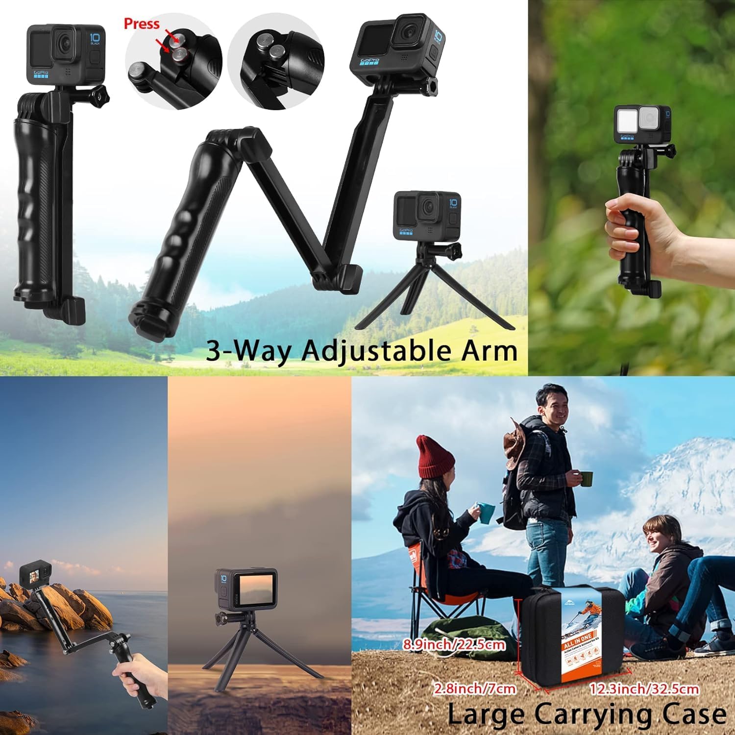 HONGDAK Action Camera Accessories Kit for GoPro Hero 13 12 11 10 9 Black, Waterproof Housing+Silicone Case+ Adjustable Arm+Head Chest Wrist Strap+Bike Mount+Suction Cup+Floating Grip Bundle Set 63in1 - Image 3