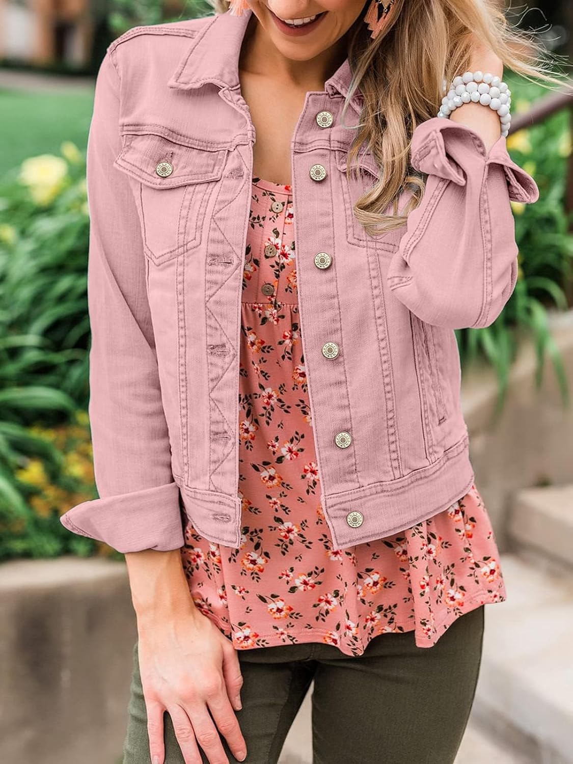 luvamia Women's Basic Button Down Stretch Fitted Long Sleeves Denim Jean Jacket - Image 8