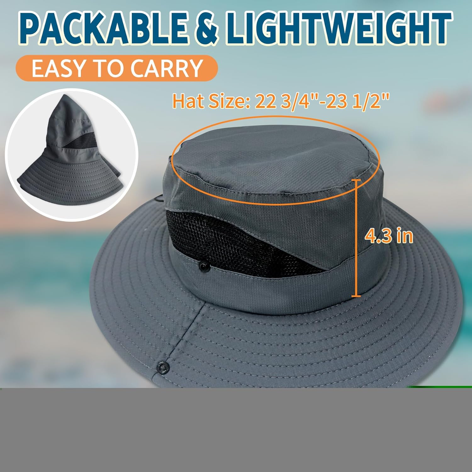 PFFY Sun Bucket Hats for Men Women 3” Wide Brim UPF 50+ Fishing & Beach Hat - Image 7