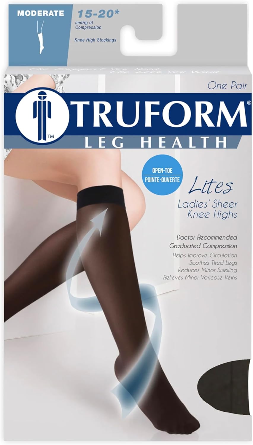 Truform Sheer Compression Stockings, 15-20 mmHg, Women's Knee High Length, Open Toe, 20 Denier, Nude, Large - Image 4