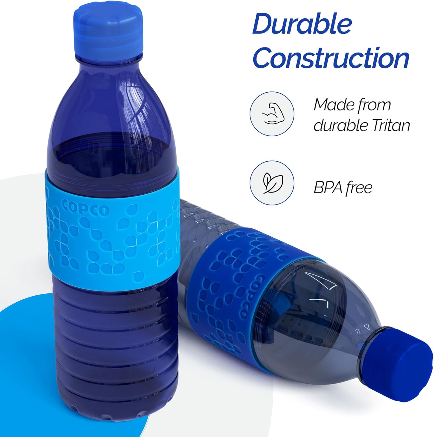 Copco Hydra 16.9oz Water Bottle, Set of 2 - Non-Slip Sleeve & BPA-Free Tritan Plastic - Dishwasher Safe, Reusable Plastic To Go Bottle - Leak-Proof, Spill-Proof, Portable Water Bottle (Navy & Blue) - Image 4