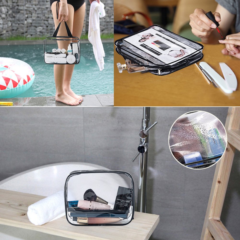 APREUTY Clear Makeup Bags, TSA Approved 6 Pcs Cosmetic Makeup Bags Set Clear PVC with Zipper Handle Portable Travel Luggage Pouch Airport Airline Vacation Organization (Black) - Image 9