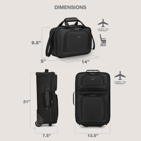 U.S. Traveler Rio Fabric Expandable Carry-on Luggage, Rolling Suitcase, Black, 2 Wheel Set - Image 7