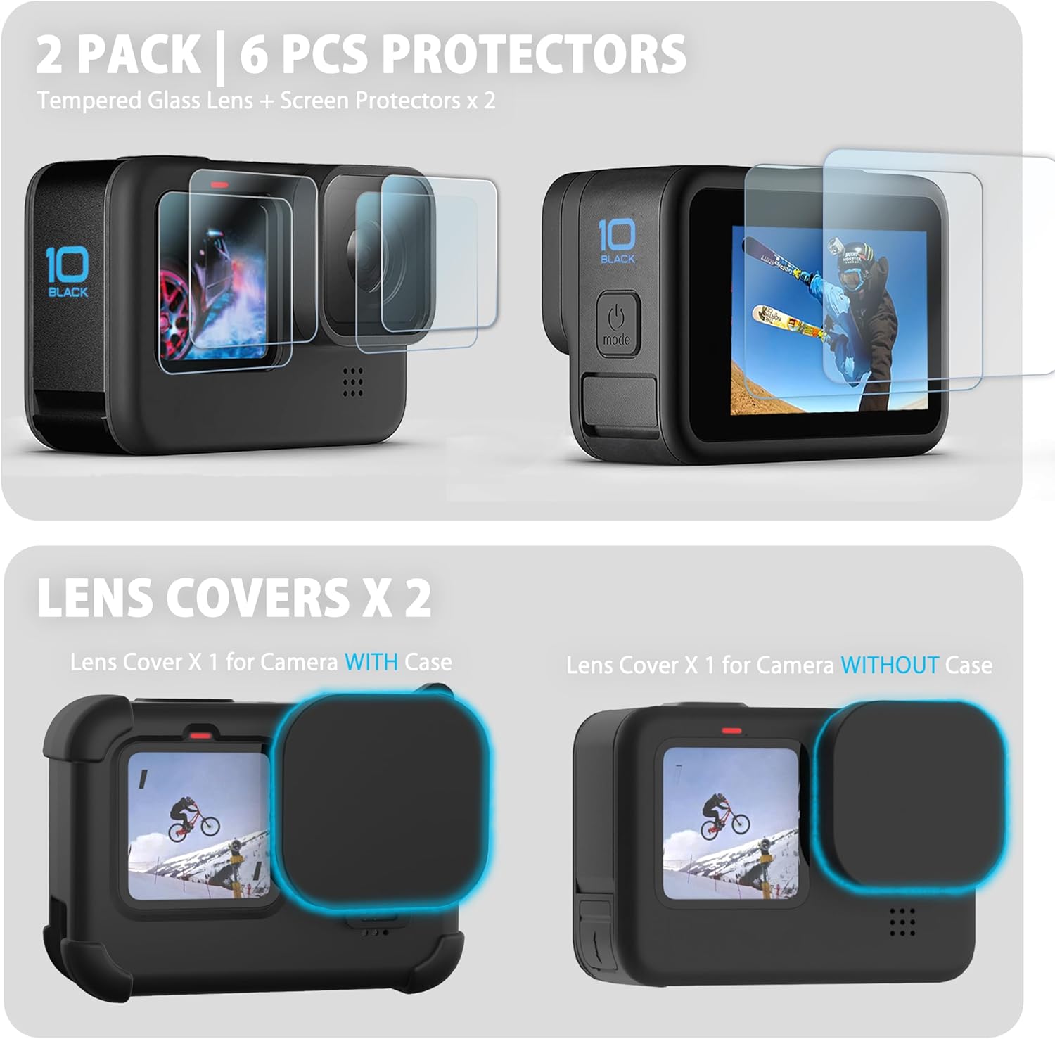 FitStill Black Silicone Sleeve Case for Go Pro Hero 12/Hero 11/Hero 10/Hero 9 Black,Battery Side Cover&Screen Protectors& Lens Caps&Lanyard for Go Pro Hero 12/11/10/9 Black Accessories Kit - Image 5