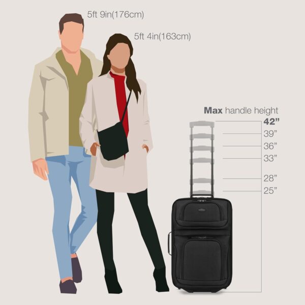 U.S. Traveler Rio Fabric Expandable Carry-on Luggage, Rolling Suitcase, Black, 2 Wheel Set - Image 8