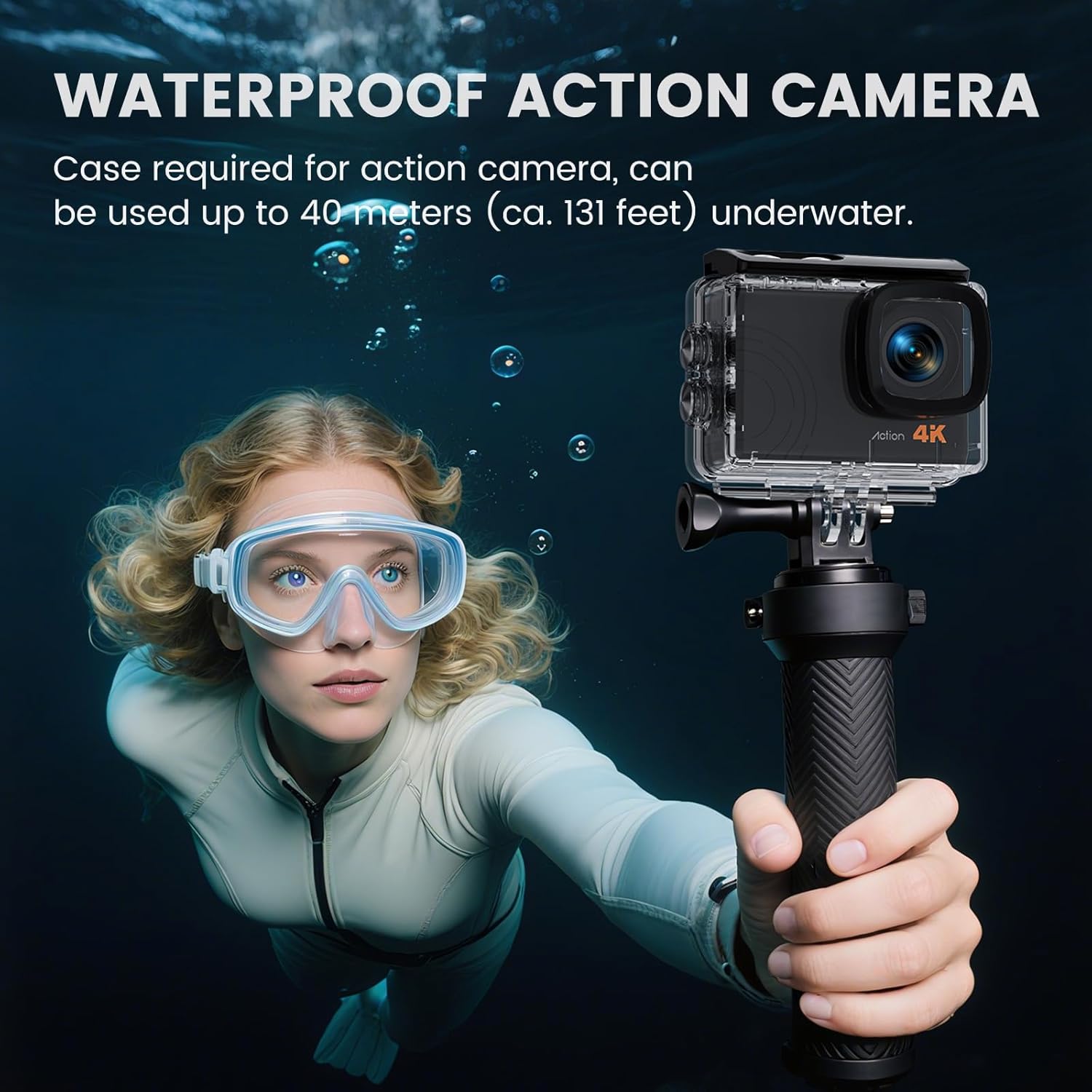Action Camera 4K 60FPS 48MP, EIS Sports Camera with 128GB Card,131FT Underwater Waterproof Camera with Case, 2inch Touch Screen, 8X Zoom, Remote Control, Batteries & Mounting Kits - Image 5