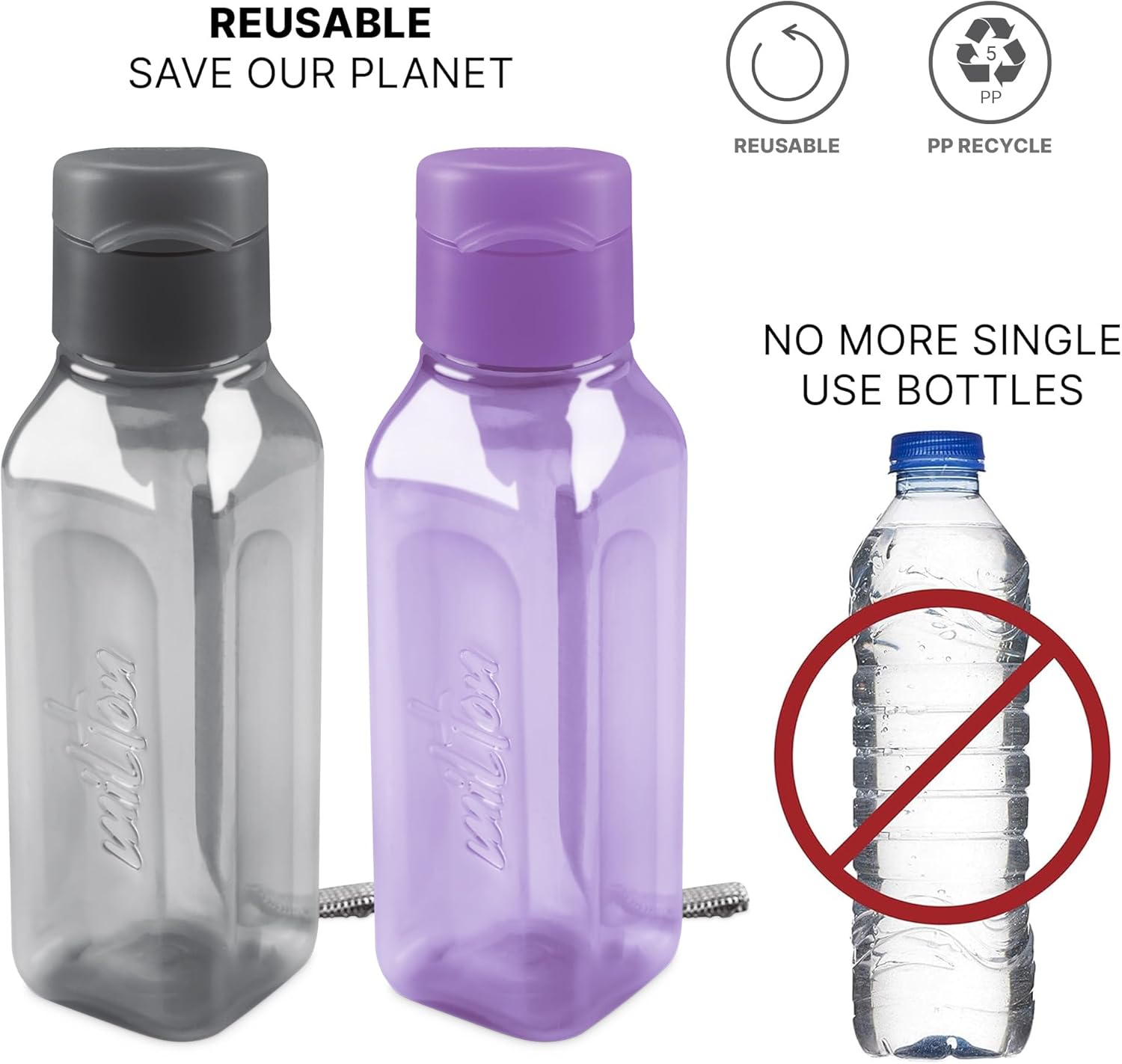 Bulk Set of 16 Multicolor 10oz Water Bottles for Kids and Adults - Leak Proof With Carry Strap - Square Reusable for Juice, Drinks - BPA-Free Dishwasher-Safe - Image 7