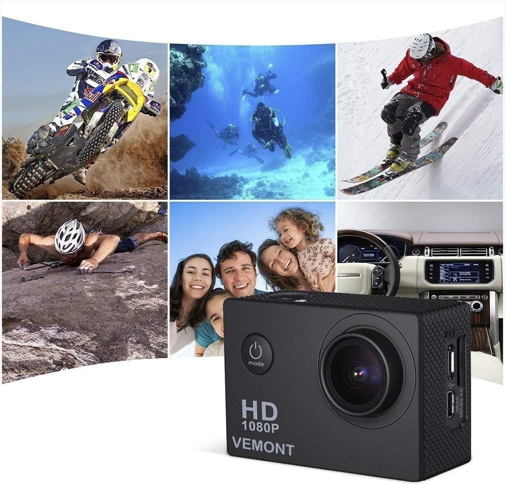 VEMONT Action Camera, 1080P 12MP Sports Camera Full HD 2.0 Inch Action Cam 30m/98ft Underwater Waterproof Snorkel surf Camera with Wide-Angle Lens and Mounting Accessories Kit - Image 8