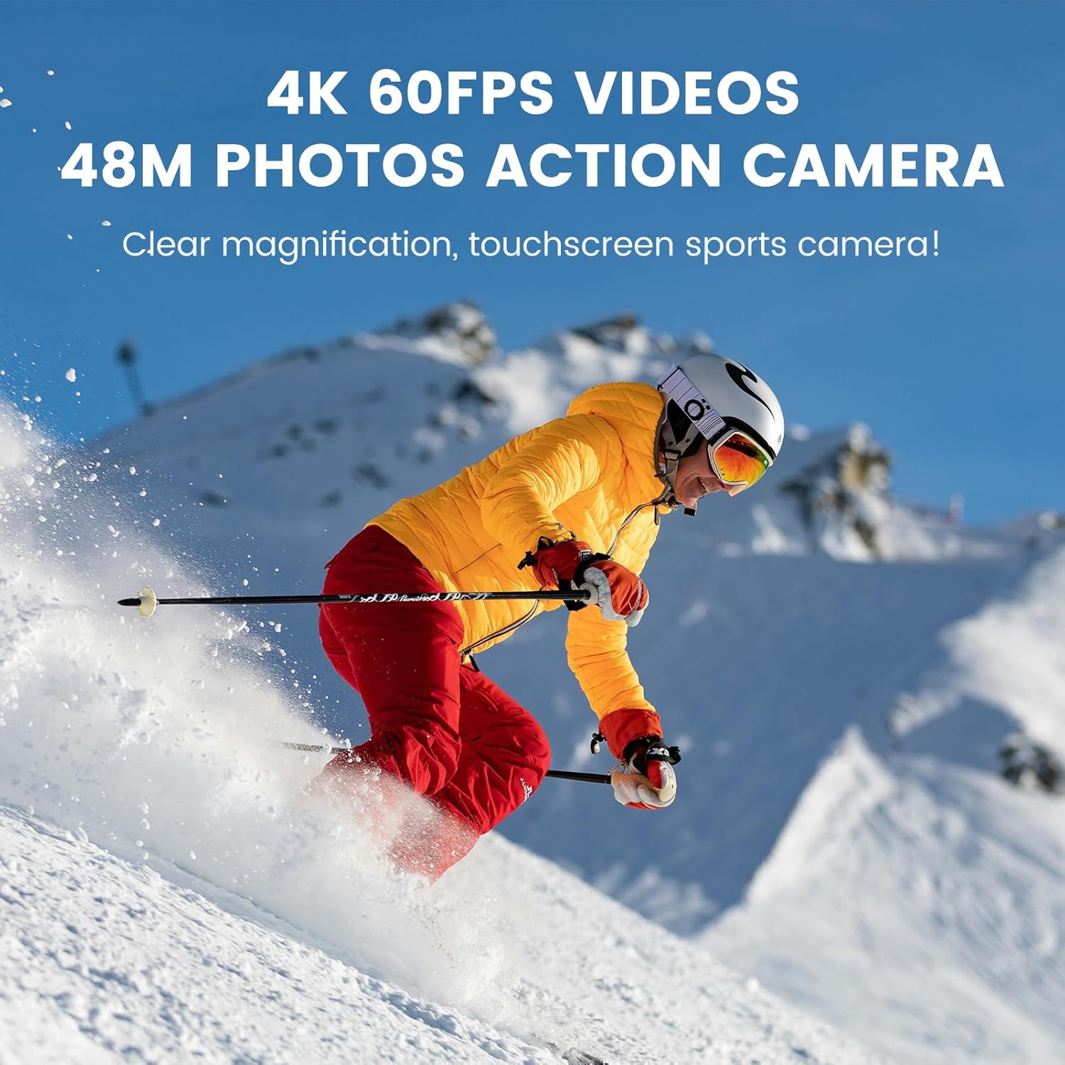 Action Camera 4K 60FPS 48MP, EIS Sports Camera with 128GB Card,131FT Underwater Waterproof Camera with Case, 2inch Touch Screen, 8X Zoom, Remote Control, Batteries & Mounting Kits - Image 3