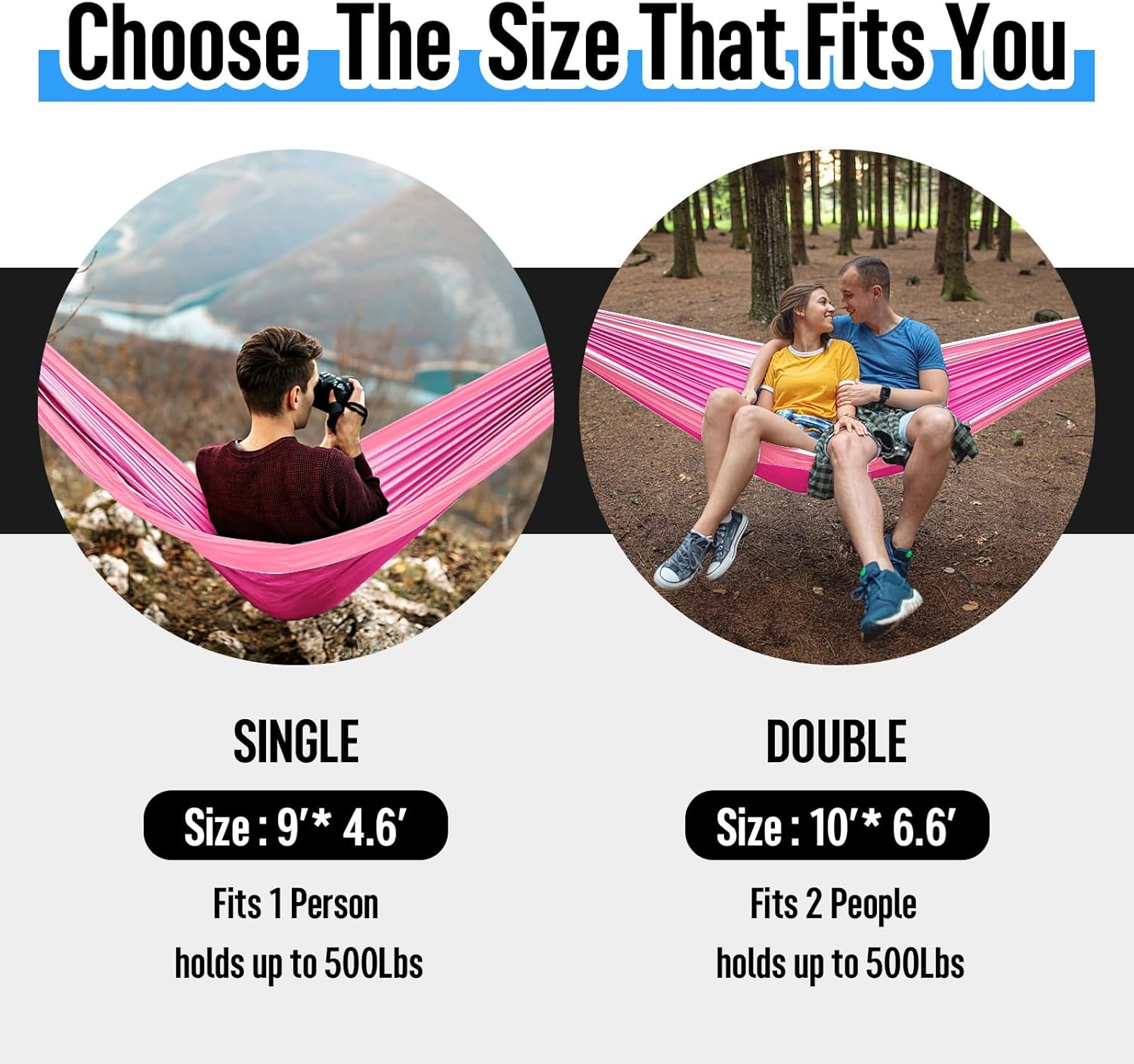 Grassman Camping Hammock Double & Single Portable Hammock with Tree Straps, Lightweight Nylon Parachute Hammocks Camping Accessories Gear for Indoor Outdoor Backpacking, Travel, Hiking, Beach - Image 3