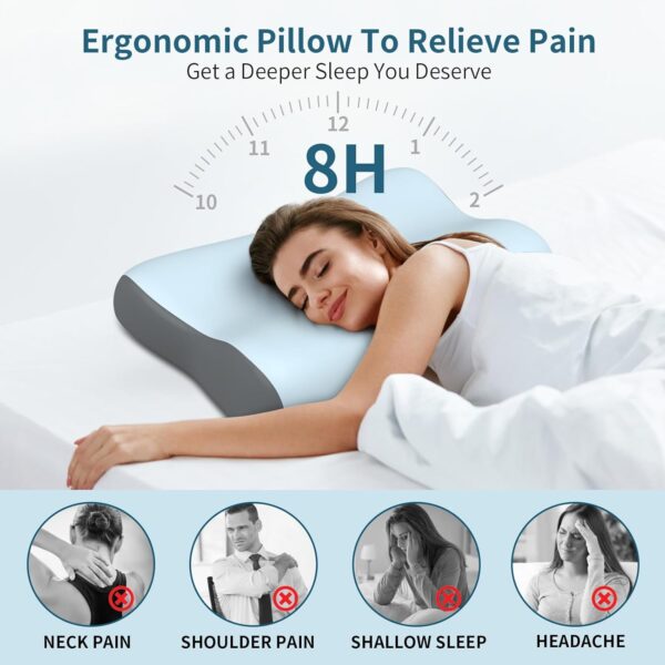 Cervical Neck Pillow, Contour Memory Foam Pillows for Neck Pain Relief, Ergonomic Pillow for Sleeping, Orthopedic Bed Pillow Neck Support Pillow for Side Back Stomach Sleepers with Cooling Pillowcase - Image 4