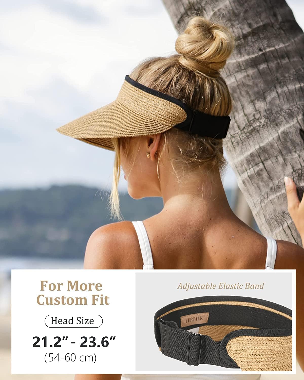 FURTALK Womens Sun Visor Hat Straw Sun Visors for Women Summer Packable Ponytail Beach Hats for Women Travel UPF 80+ - Image 4