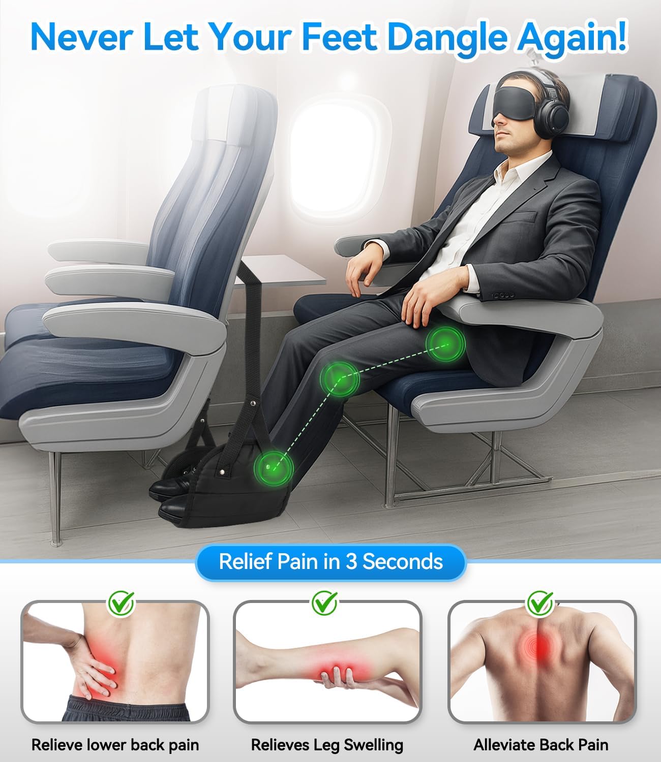 Ergonomic Airplane Foot Hammock(Memory Foam)-Ultimate Comfort Foot Hammock for Plane Travel Essentials to Relax Your Feet, Portable Airplane Foot Rest with Adjustable Strap, Perfect for Long Flight - Image 3