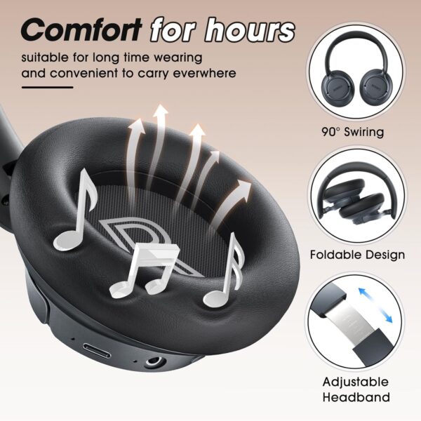 BERIBES Upgraded Hybrid Active Noise Cancelling Headphones with Transparent Modes,70H Playtime Bluetooth Headphones Wireless Bluetooth with Mic, Deep Bass,3.5MM Cable,Soft-Earpads,Fast Charging-Black - Image 3