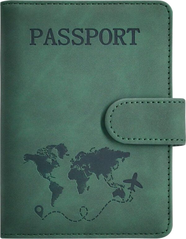 Passport Holder, Passport Cover with Credit Card Slot and Boarding Pass Slot Combo, Passport Wallet Case Book Travel Must Have, RFID Blocking Leather Travel Accessories, Green - Image 2